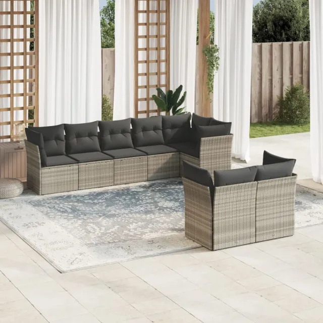 vidaXL 8-delige Loungeset met kussens poly rattan lichtgrijs grijs, foto 2