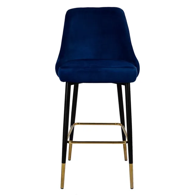 Padiro barkruk - 53 x 57 x 110 cm - Blauw - Hotel-chic - Polyester, Fluweel, IJzer - met rugleuning