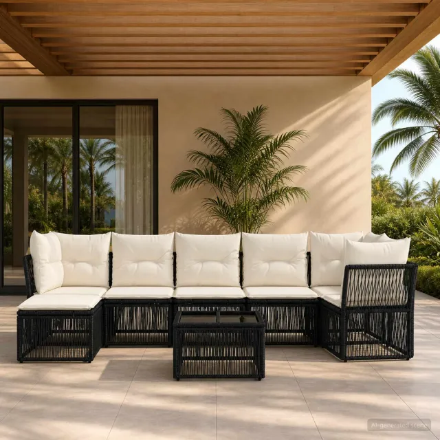 vidaXL Tuinbankenset 8 st Zwart poly rattan, foto 2