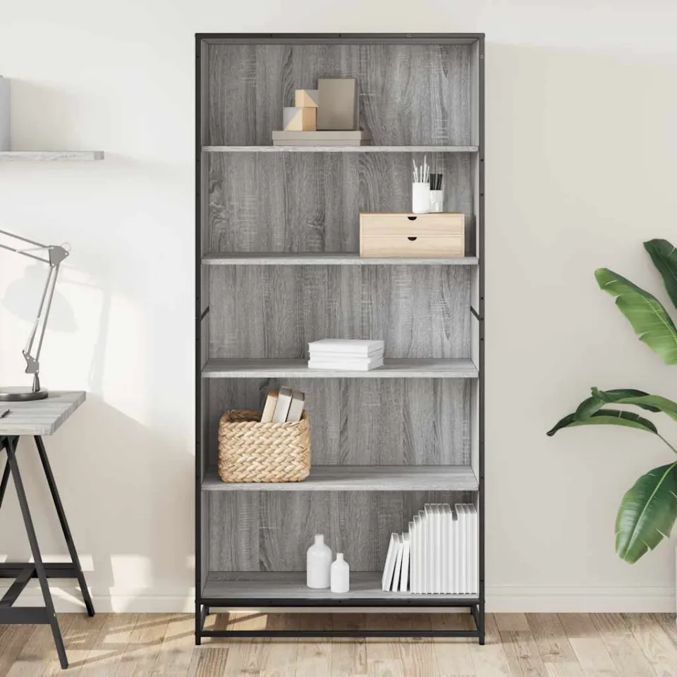 vidaXL Boekenkast 80,5x35x170,5 cm bewerkt hout grijs sonoma eiken, foto 2