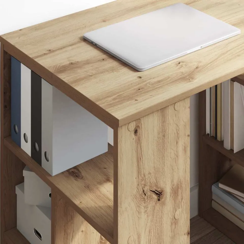 vidaXL Bureau Artisan Eiken 90 x 50 x 75 cm Bewerkt hout, foto 4