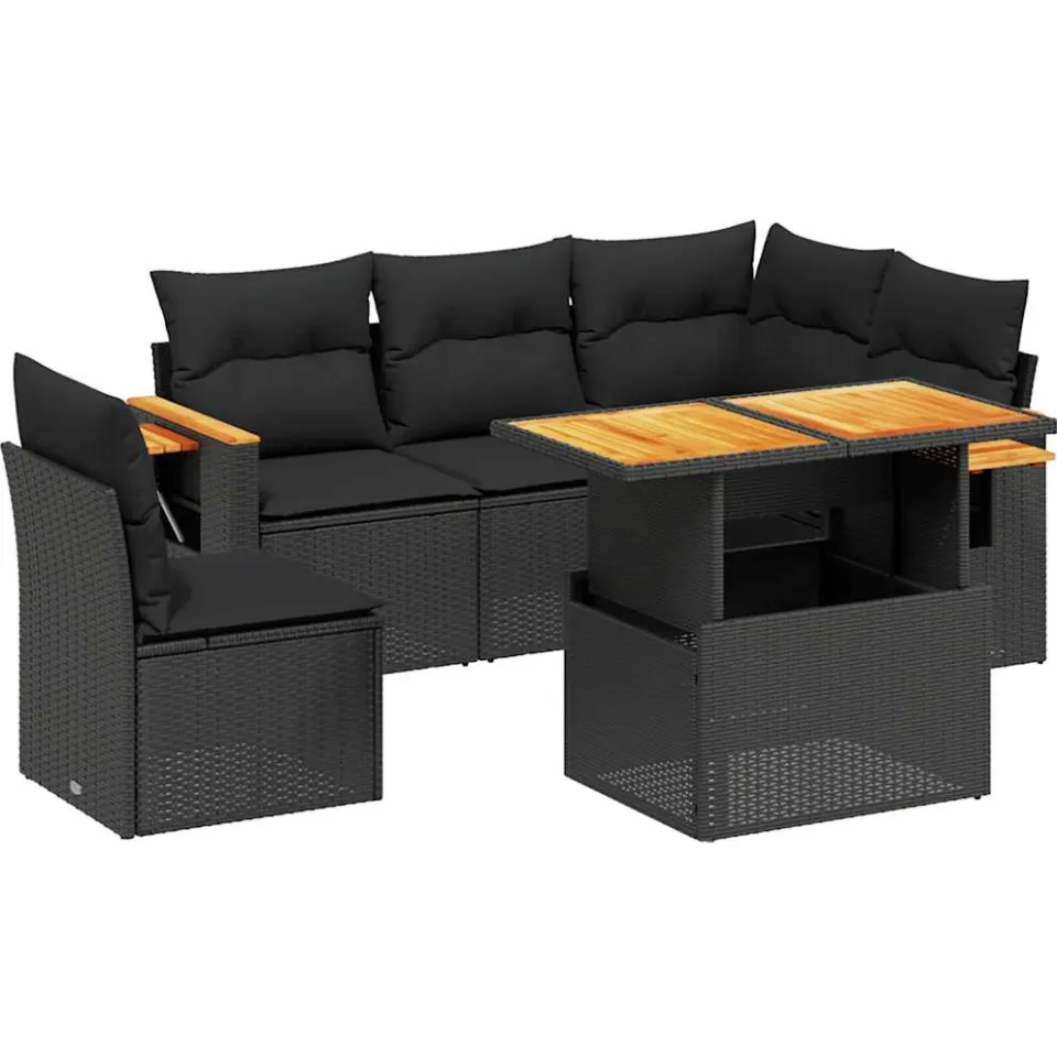 vidaXL 6-delige Loungeset met kussens poly rattan zwart, foto 3
