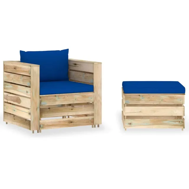 vidaXL 2-delige Loungeset met kussens groen geïmpregneerd hout Blauw