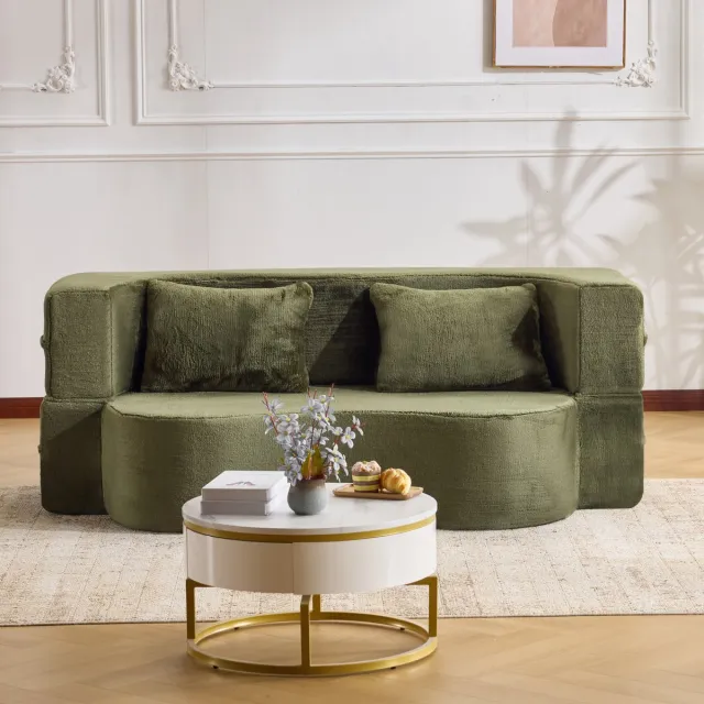 COVREO Slaapbank 180x70x110 cm groen, met 2 kussens en slaapfunctie