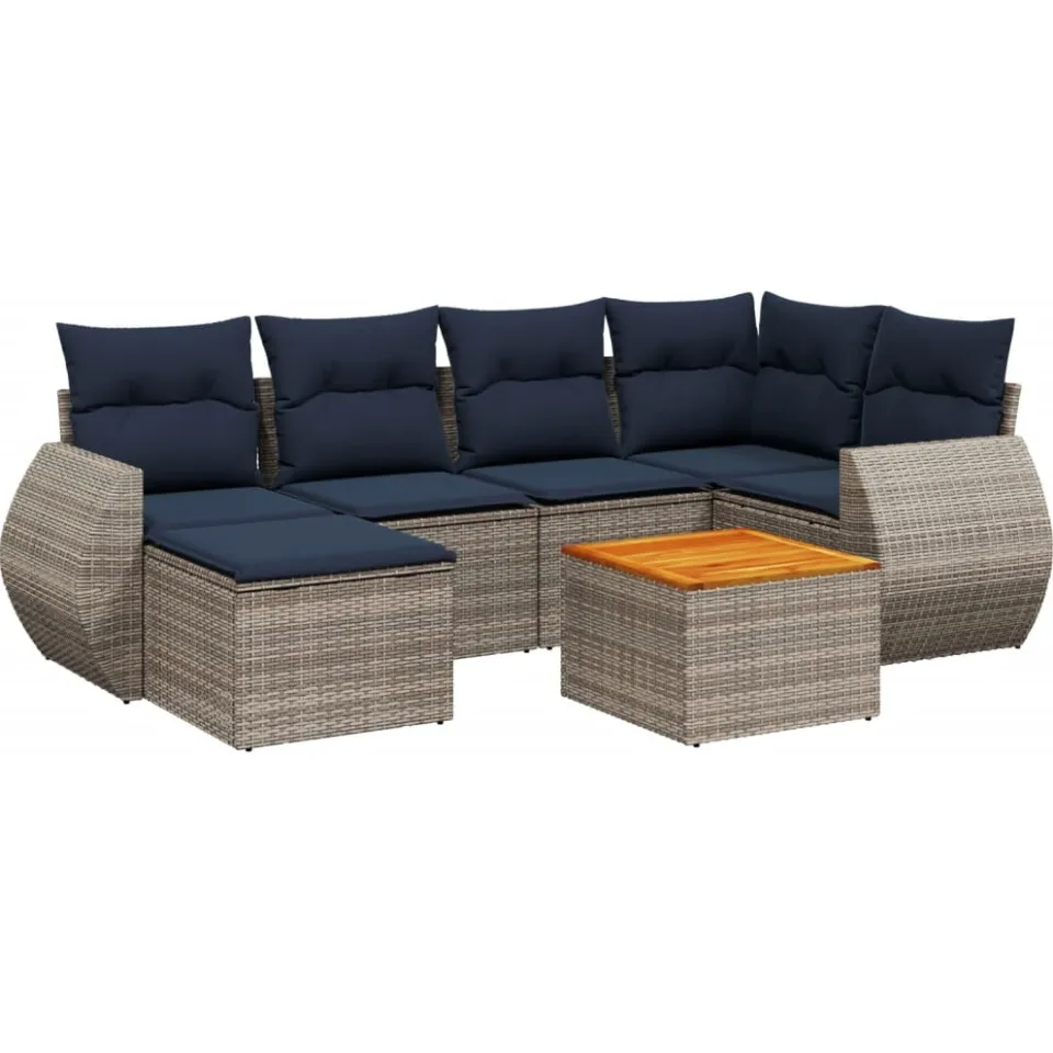 vidaXL 7-delige tuinbankset met kussens, grijs polyrotan, foto 3