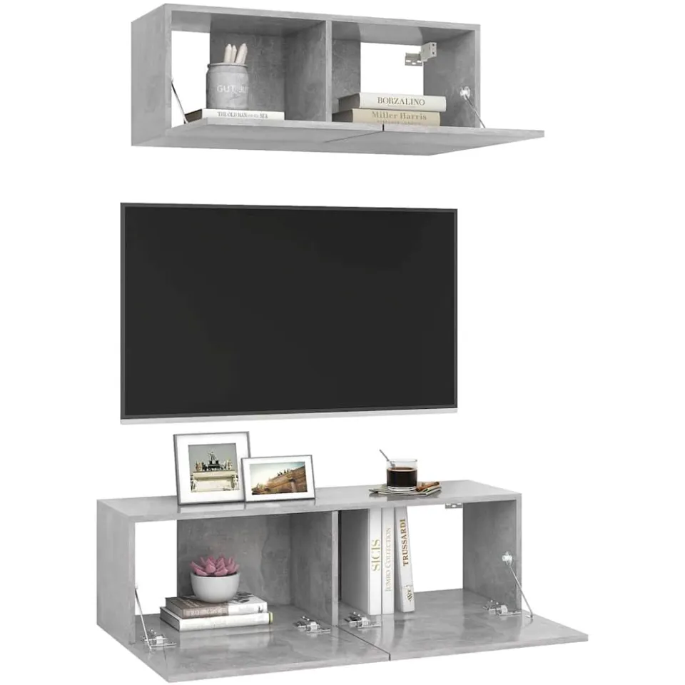 vidaXL 2-delige Tv-meubelset bewerkt hout betongrijs grijs, foto 3