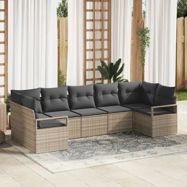 vidaXL Tuinbankenset 7 st Grijs poly rattan, foto 2