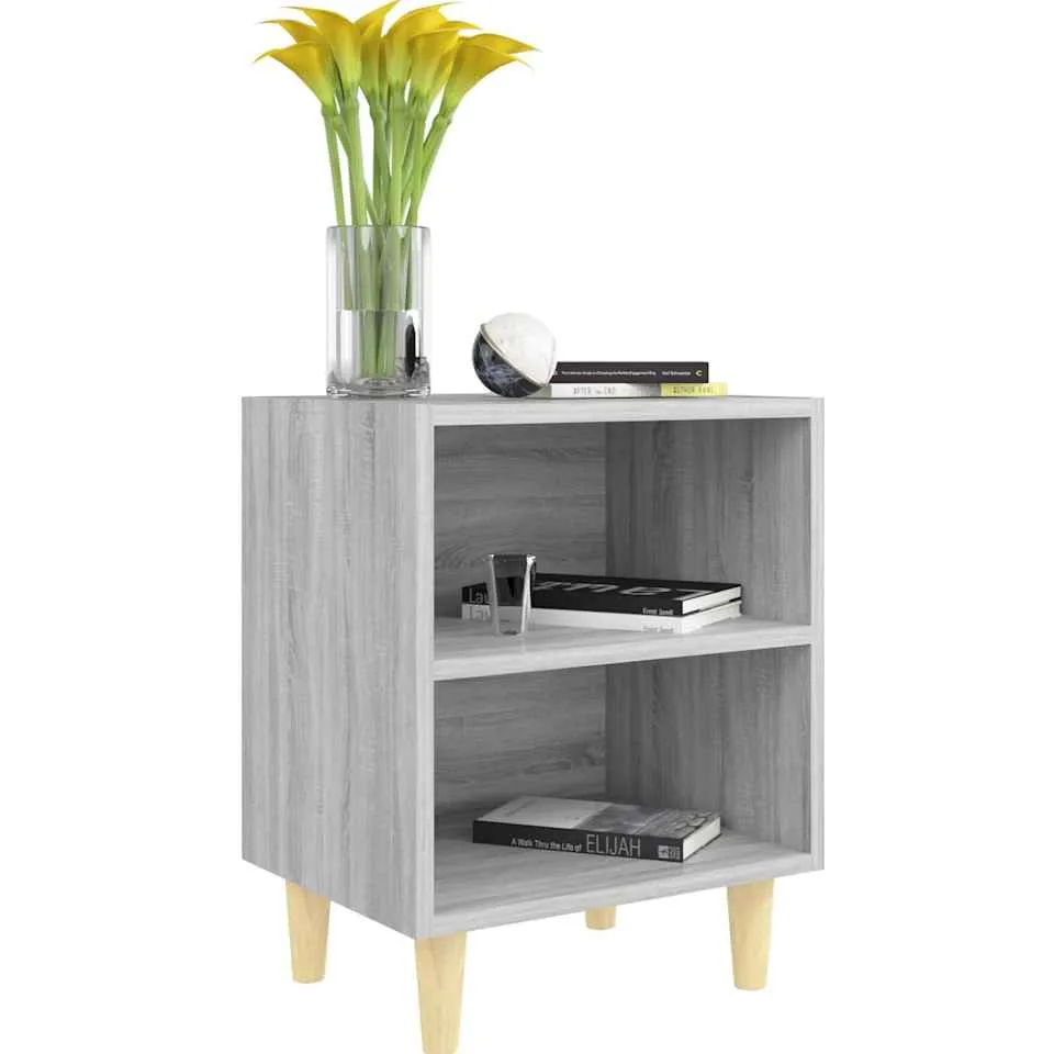 vidaXL Nachtkastjes 2 st met houten poten 40x30x50 cm grijs sonoma