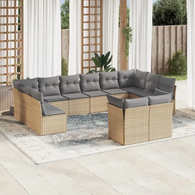 vidaXL 12-delige Loungeset met kussens poly rattan beige, foto 2