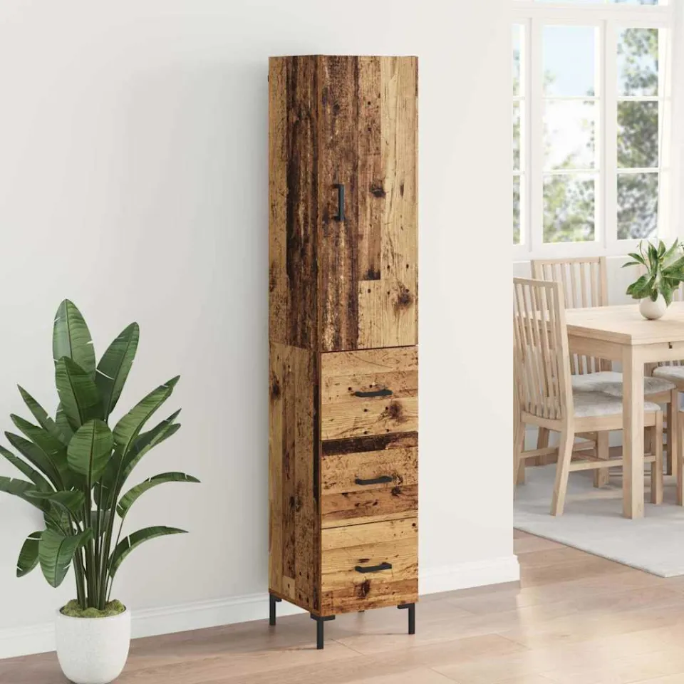 vidaXL Hoge kast Oud Hout 34,5 x 34 x 180 cm Bewerkt hout bruin, foto 4