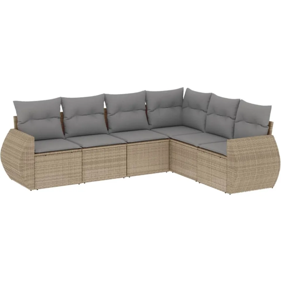 vidaXL 6-delige Loungeset met kussens poly rattan beige, foto 3