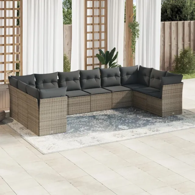 vidaXL 10-delige Loungeset met kussens poly rattan grijs, foto 2