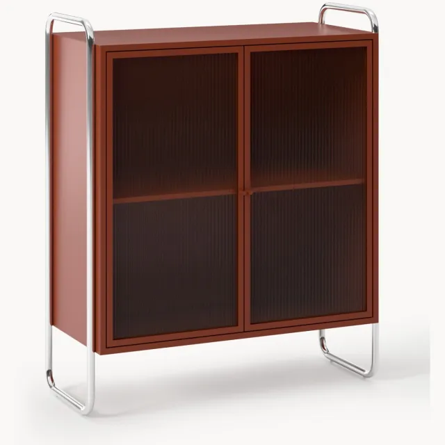 Westwing Collection Metalen vitrinekast Robyn Wijnrood, Zilverkleurig