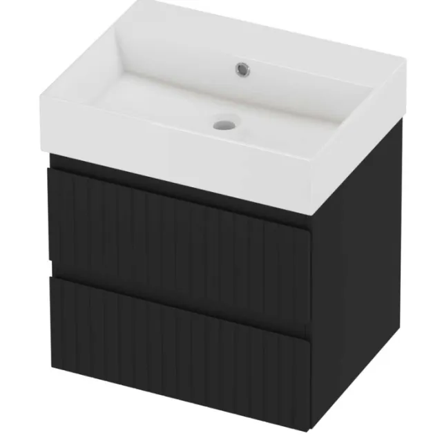 Proline Zara Badmeubelset Porselein Loft Zonder Kraangat Gefreesd 60x46x65 cm Glans Wit Mat Zwart