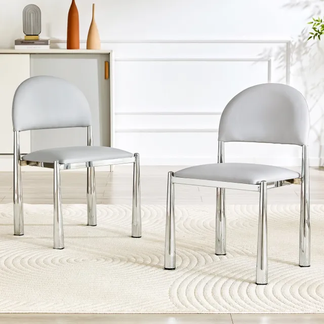 WUVRIE Set van 2 eetkamerstoelen - Halfronde gestoffeerde rugleuning - Lichtgrijs