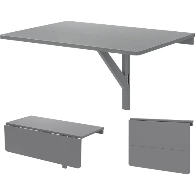 Costway Wandgemonteerde klaptafel, 80 x 60 cm, inklapbare wandtafel, ruimtebesparende keukentafel, wandklaptafel voor keuken, eetkamer, werkkamer (grijs)