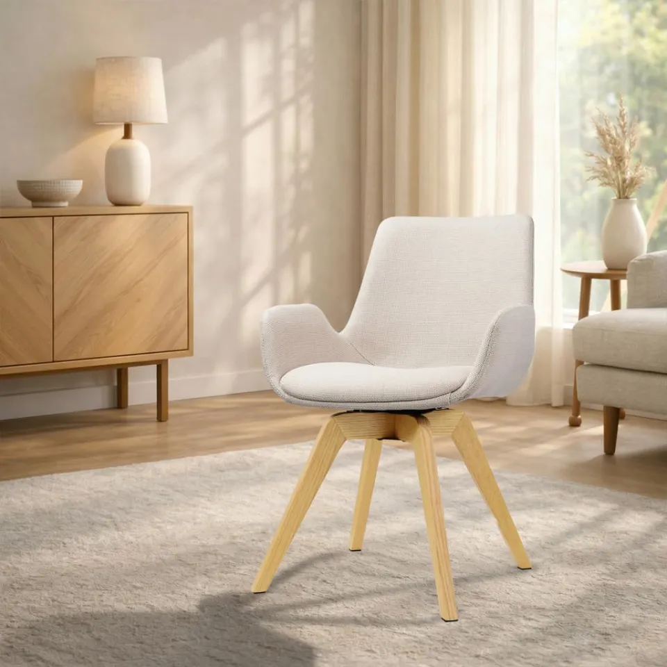 Nolon Noor-Fé draaibare eetkamerstoel cottonbeige - houten onderstel beige, foto 2