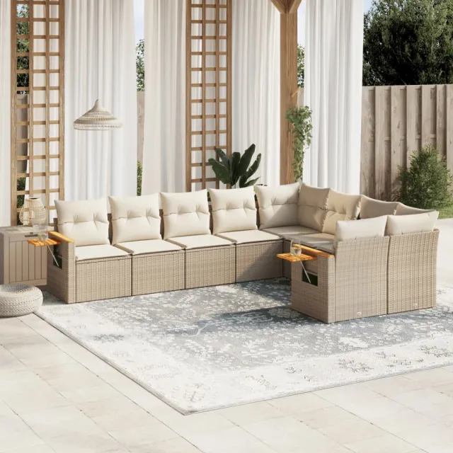 vidaXL 9-delige Loungeset met kussens poly rattan beige, foto 2