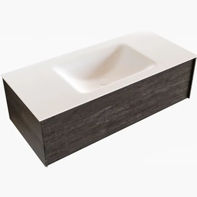 Boss & Wessing Badkamermeubel BWS Madrid Dark Brown 100x45x30 cm Mat Witte Solid Surface Wastafel (1 kraangat)