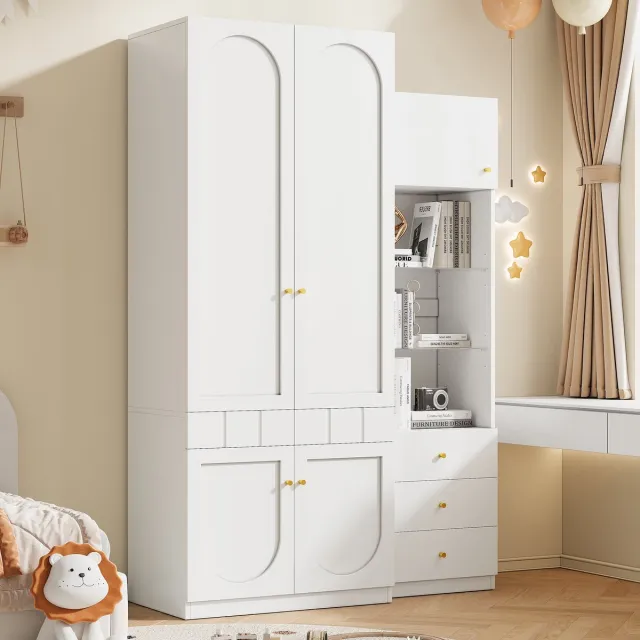 Clruro Kledingkastset - 80 × 50 × 200 cm + 50 × 40 × 180 cm - 2-Deurs met Vitrine - Wit