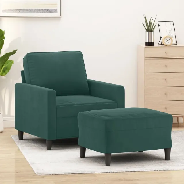vidaXL Fauteuil - met - voetenbank - 60 - cm - fluweel - donkergroen