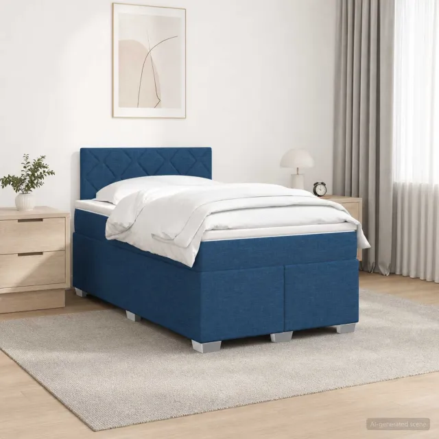 vidaXL Boxspring Bed met Matras en LED Blauw 120 x 200 cm Stof
