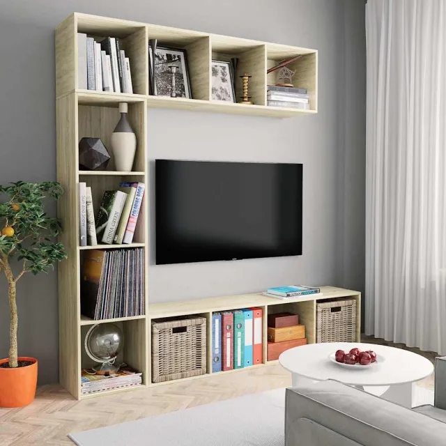vidaXL 3-delige Boekenkast-/tv-meubelset 180x30x180 cm eikenkleurig, foto 2