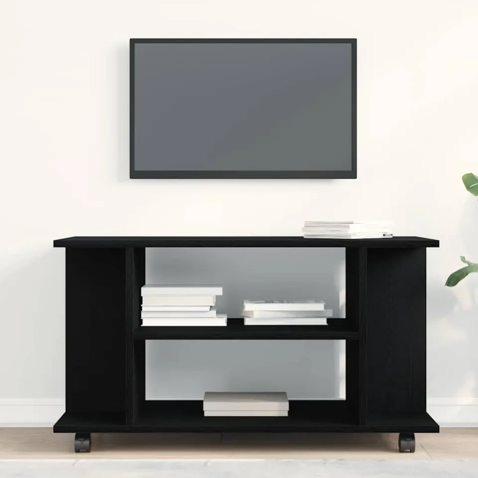 vidaXL TV-meubel met wielen Zwarte eik 80x40x45 cm Engineered Wood, foto 3