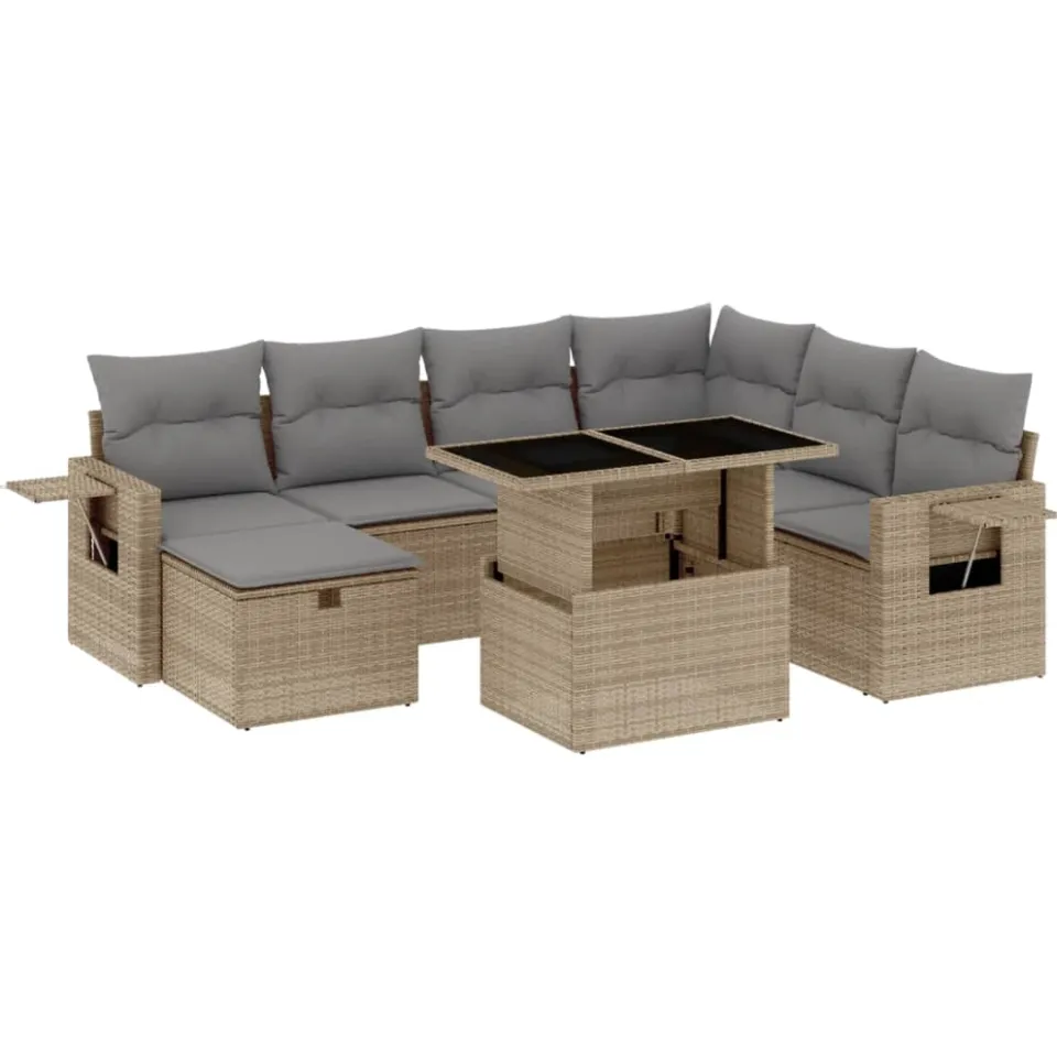 vidaXL 8-delige Loungeset met kussens poly rattan beige, foto 3
