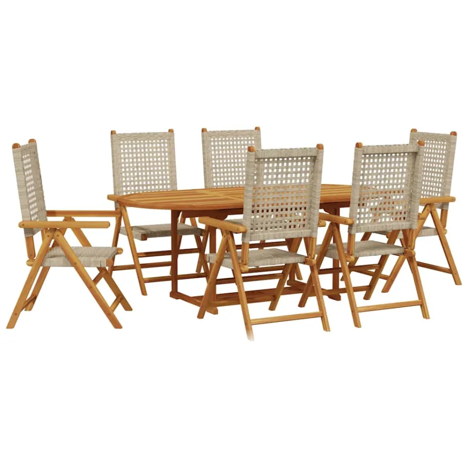 vidaXL 7-delige Tuinset poly rattan en massief hout beige, foto 3