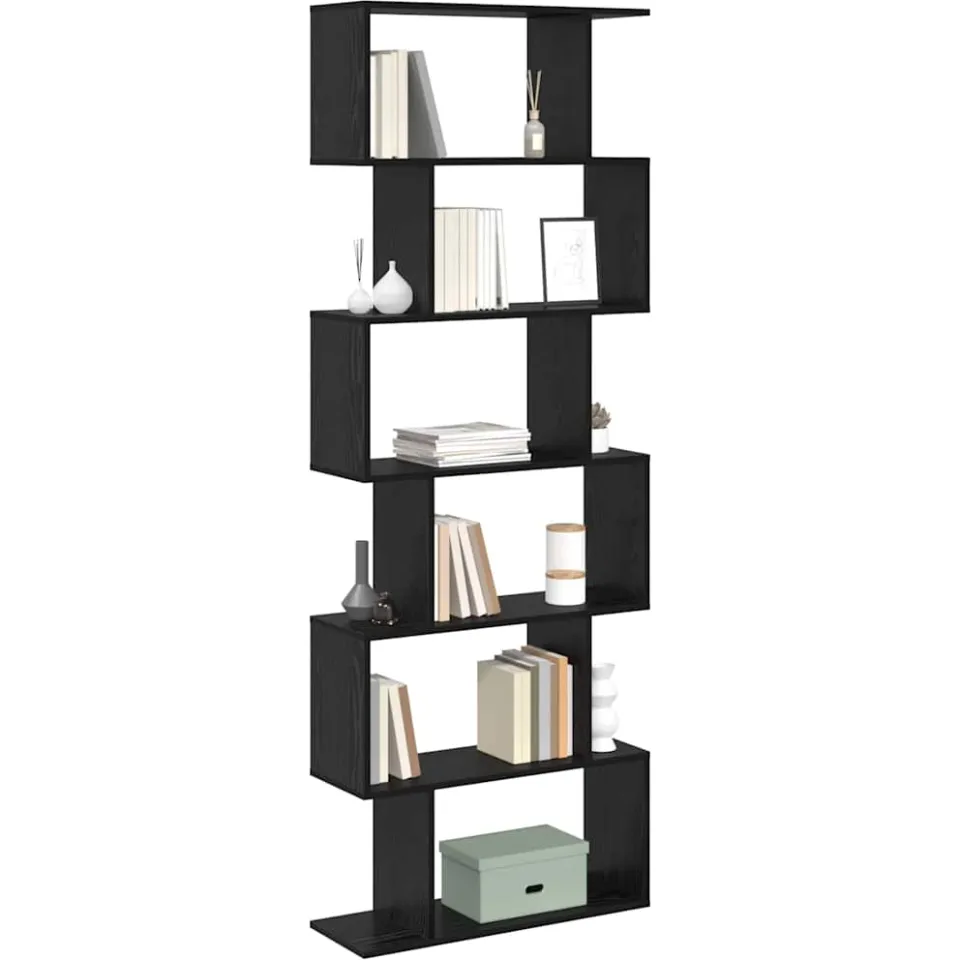 vidaXL Boekenkast 6-laags 70 x 24 x 193,5 cm Bewerkt hout Zwart Eiken