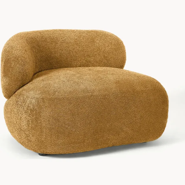 Westwing Collection Loungefauteuil Alba uit teddy-bouclé Geel