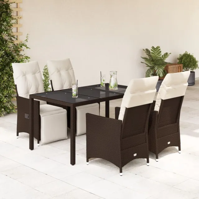 vidaXL 5-delige Bistroset met kussens poly rattan bruin, foto 2