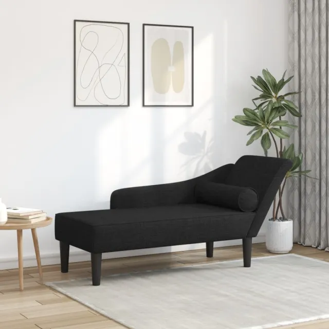 vidaXL Chaise longue met kussens stof zwart, foto 2