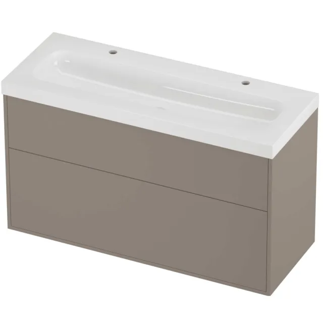 Proline Haga Badmeubelset Polystone Mezza 2 Kraangaten 120x46x73 cm Glans Wit Clay Beige