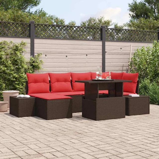 vidaXL Tuin Sofa Set 7 st Bruin en Rood poly rattan, foto 2
