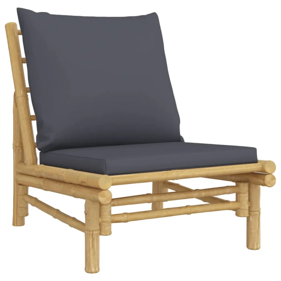 vidaXL 3-delige Loungeset met kussens bamboe donkergrijs bruin, foto 3