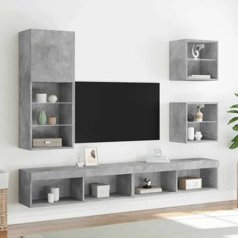 vidaXL Tv-meubel met LED-verlichting 40,5x30x102 cm betongrijs grijs, foto 3