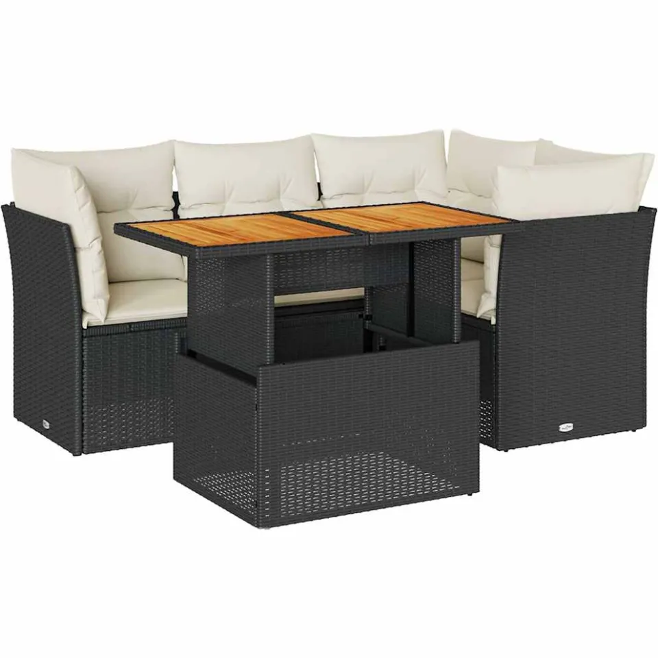 vidaXL 5-delige Loungeset met kussens poly rattan zwart, foto 3
