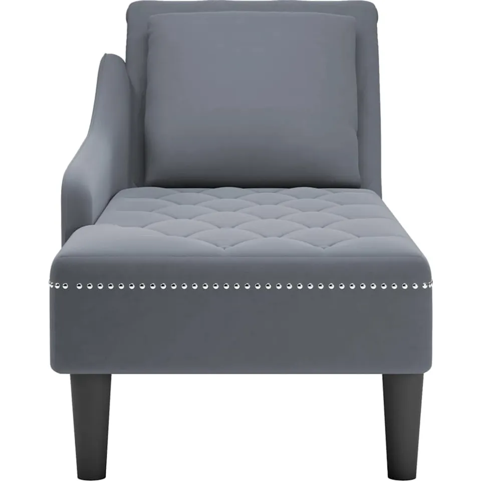 vidaXL Chaise longue met kussen&rechterarmleuning fluweel donkergrijs grijs, foto 4