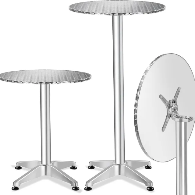 Tectake 2-in-1 Aluminium Statafel en Eettafel - Ø60 cm Tafelblad - Bistrotafel - Klaptafel - Terrastafel - In Hoogte Verstelbaar van 75 tot 115 cm - Zilver - Opklapbaar - Partytafel - Geschikt voor Binnen en Buiten