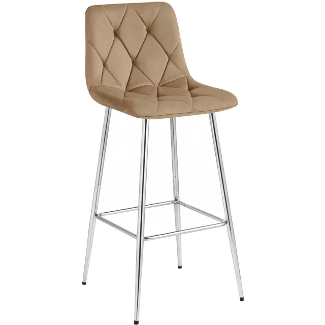 LEOBERT Barkruk NADO – Bruin Velvet / Fluweel – Gestoffeerde Barstoel met Rugleuning en Voetsteun – Verchroomde Metalen Poten – Modern Design – Voor Keukeneiland, Keuken, Bartafel en Thuisbar