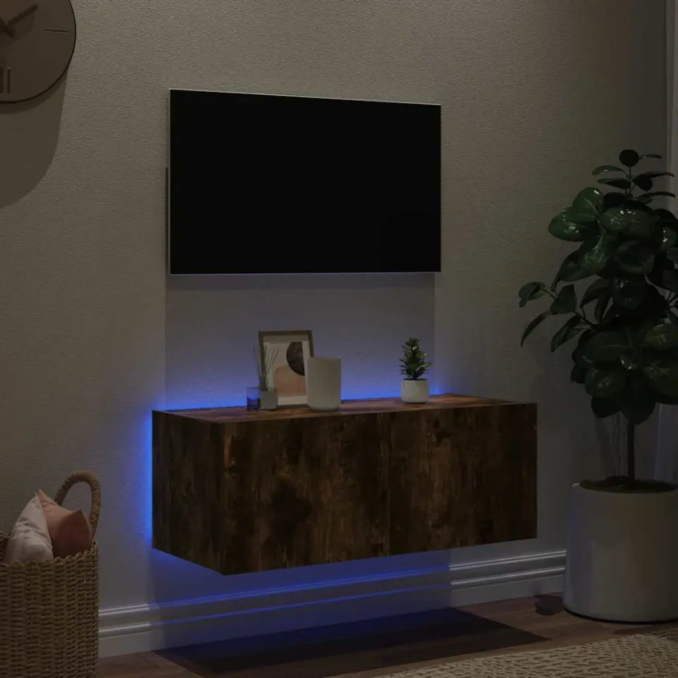 vidaXL Tv-wandmeubel met LED-verlichting 80x35x31 cm gerookt eiken, foto 3