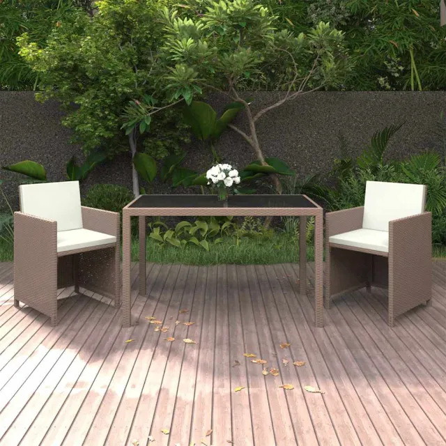 vidaXL 3-delige Tuinset met kussens poly rattan beige, foto 2