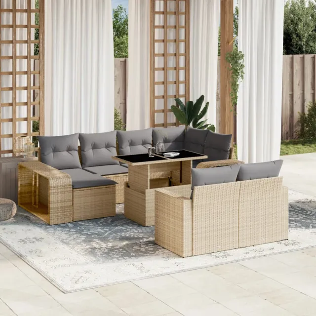 vidaXL 11-delige Tuinset met kussens poly rattan beige, foto 2