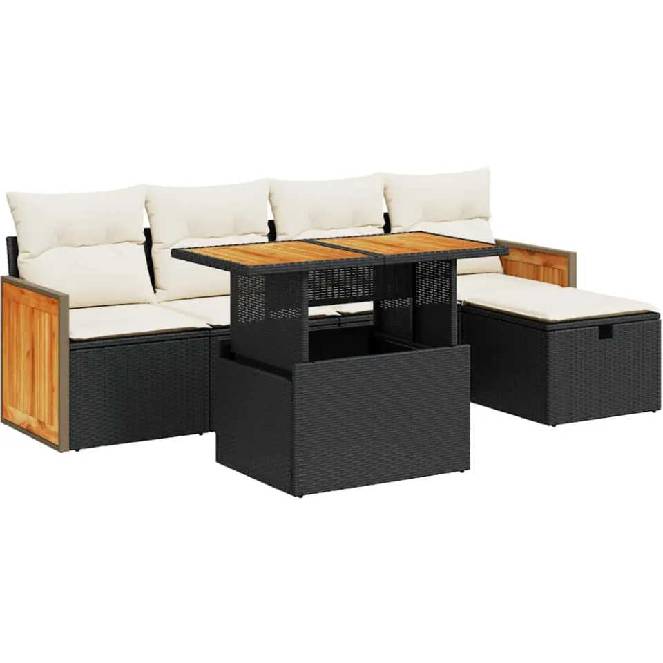 vidaXL 6-delige Loungeset met kussens poly rattan zwart, foto 3