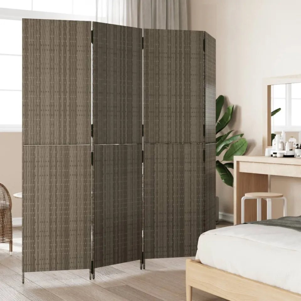 vidaXL Kamerscherm 4 panelen poly rattan grijs, foto 3