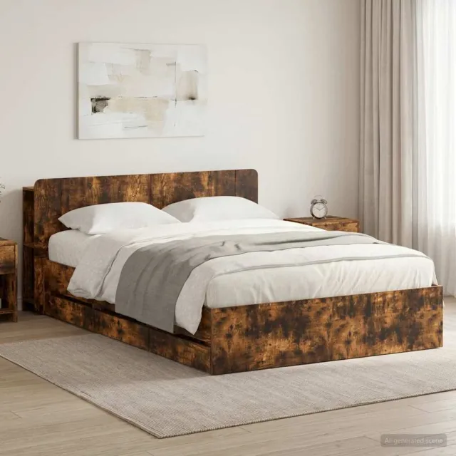 vidaXL Bedframe met opbergruimte en hoofdbord Gerookt eiken Bruin