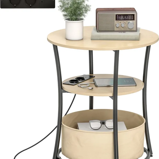 Homcom bijzettafel - tafel - Ø50 x 55,1H cm - stopcontactstrip Naturholz
