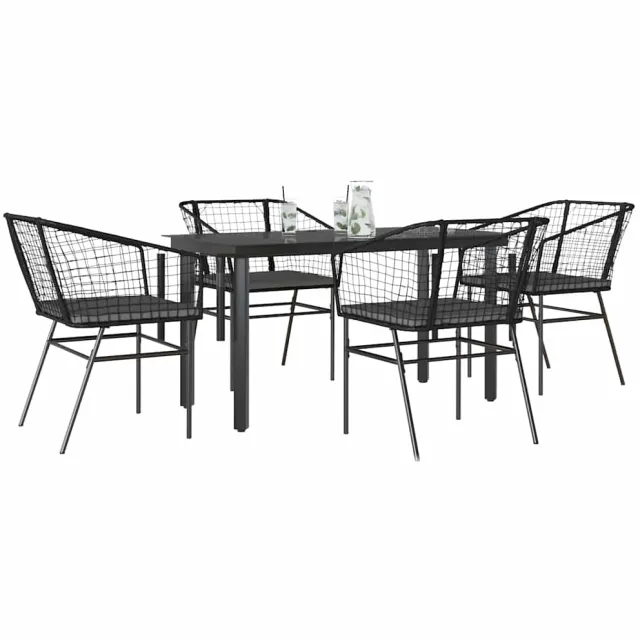 vidaXL 5-delige Tuinset met kussens poly rattan glas zwart